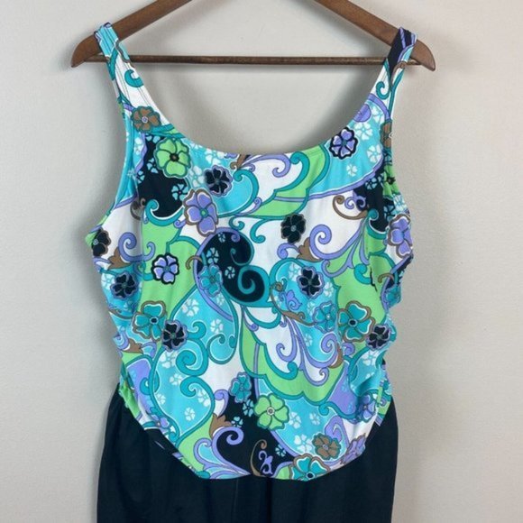 Amoena Skirted Swimsuit 24 One Piece Floral Multicolor Padded Bust Women New NWT - Picture 2 of 11